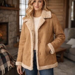 IL Suffit Tan Faux Shearling Teddy Jacket Women’s Medium Cozy Winter Coat SZ 13R